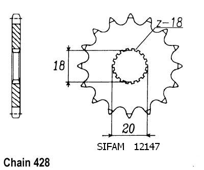 Pignone Gn 125 1992-1996 - Dr 125 S 1980-1985 - 428 - 14 Denti - Simile a JTF426