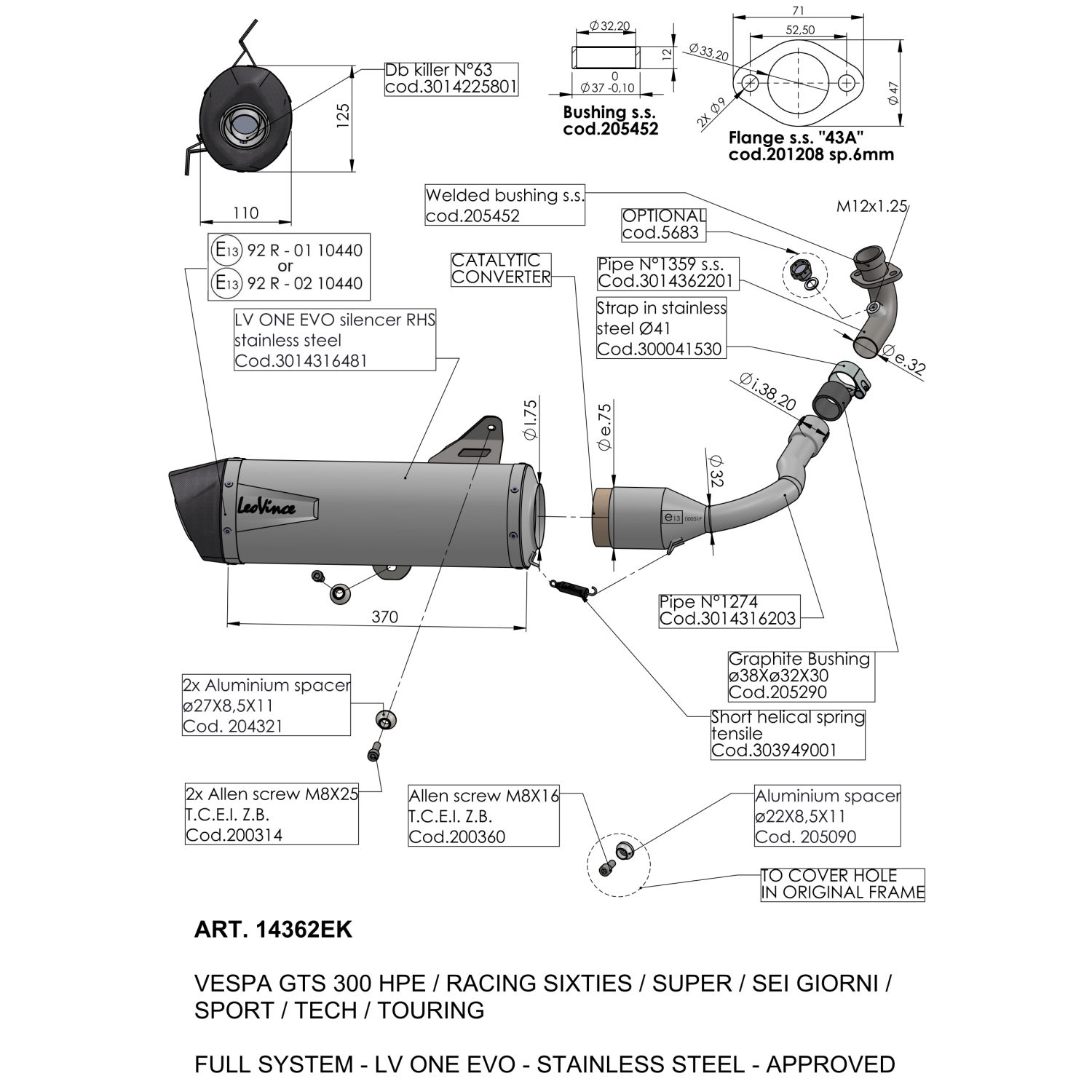 SBK 1/1 Piaggio Vespa GTS 300 HPE inox Linea completa