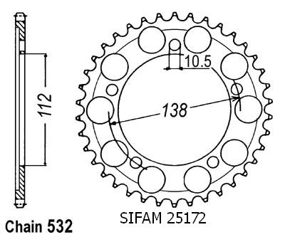 Corona Yamaha 600 R6 1999-2002 - 532 - 48 Denti - Simile a JTR1873