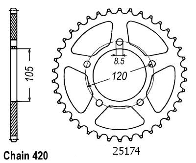 Corona Yamaha 50 Dtr Sm 2002 - 5 Fori - 420 - 50 Denti - Simile a JTR2056