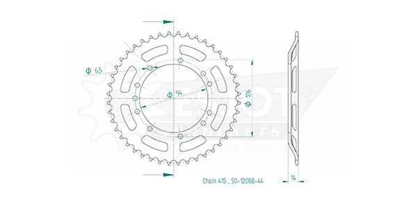 Corona acciaio TT KTM - 415 - 44 Denti - Simile JTR5225 - Made in Germany