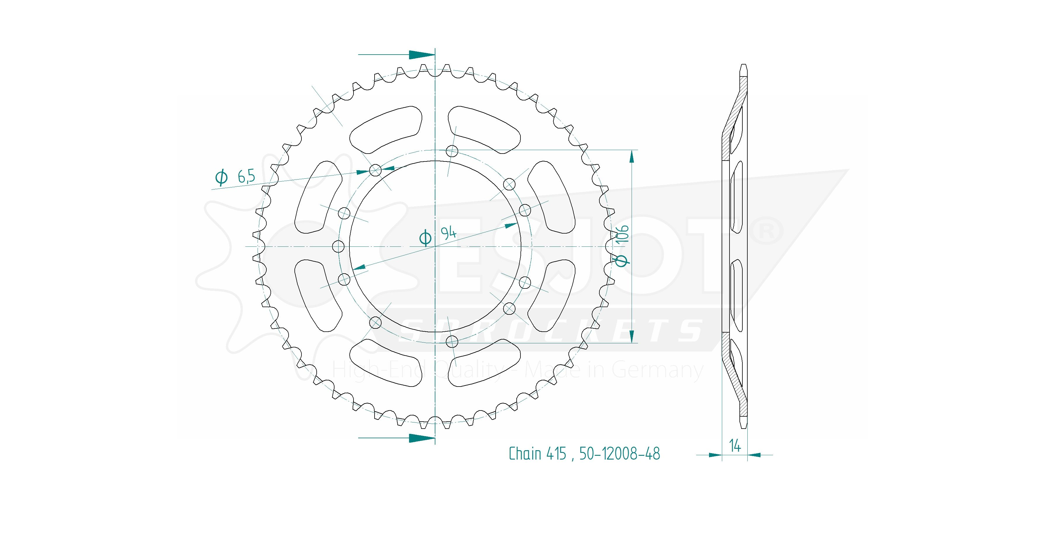 Corona in acciaio 48 denti - Passo 415 - Simile a JTR5225