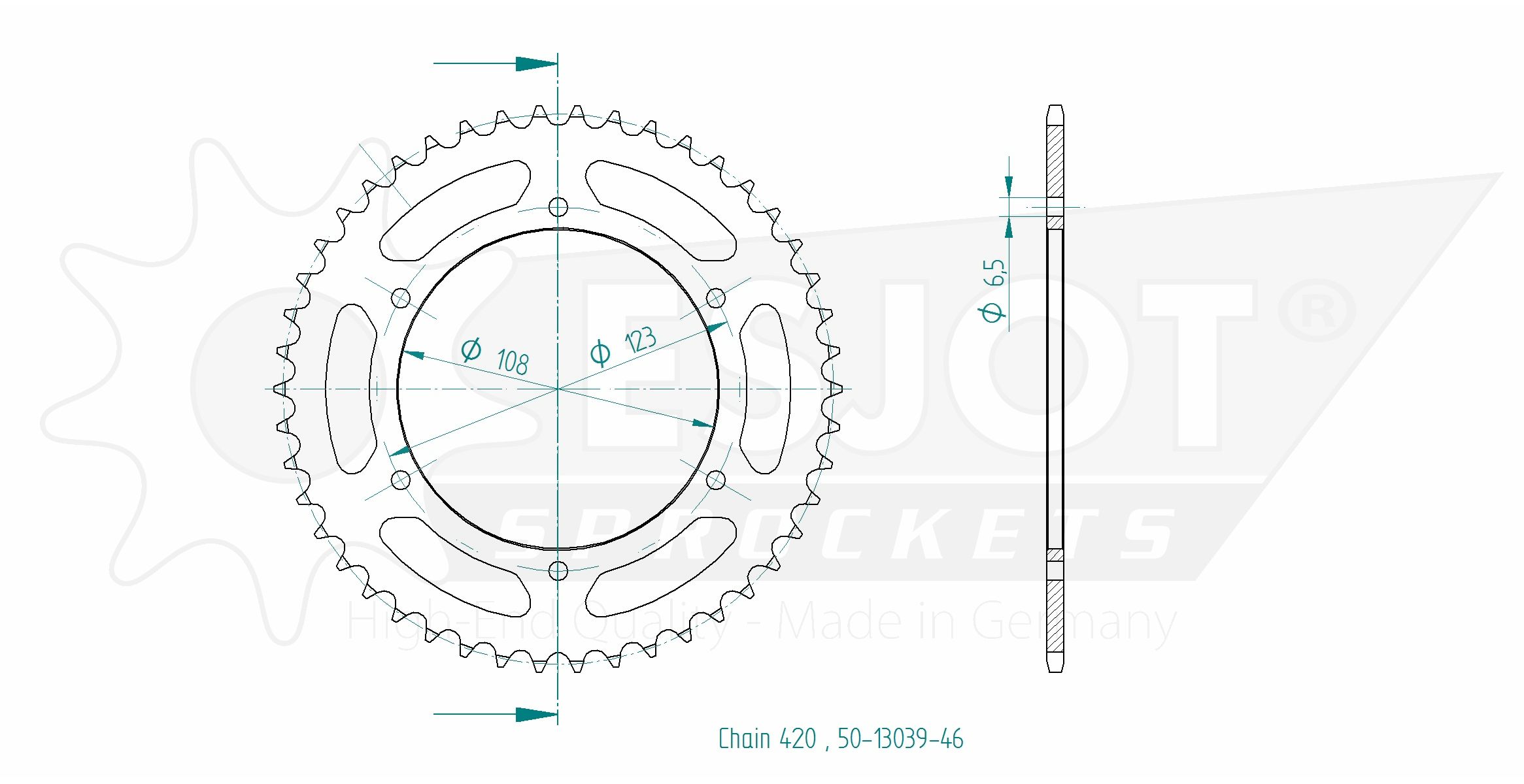 Corona in acciaio 46 denti - Passo 420 - Simile a JTR1133