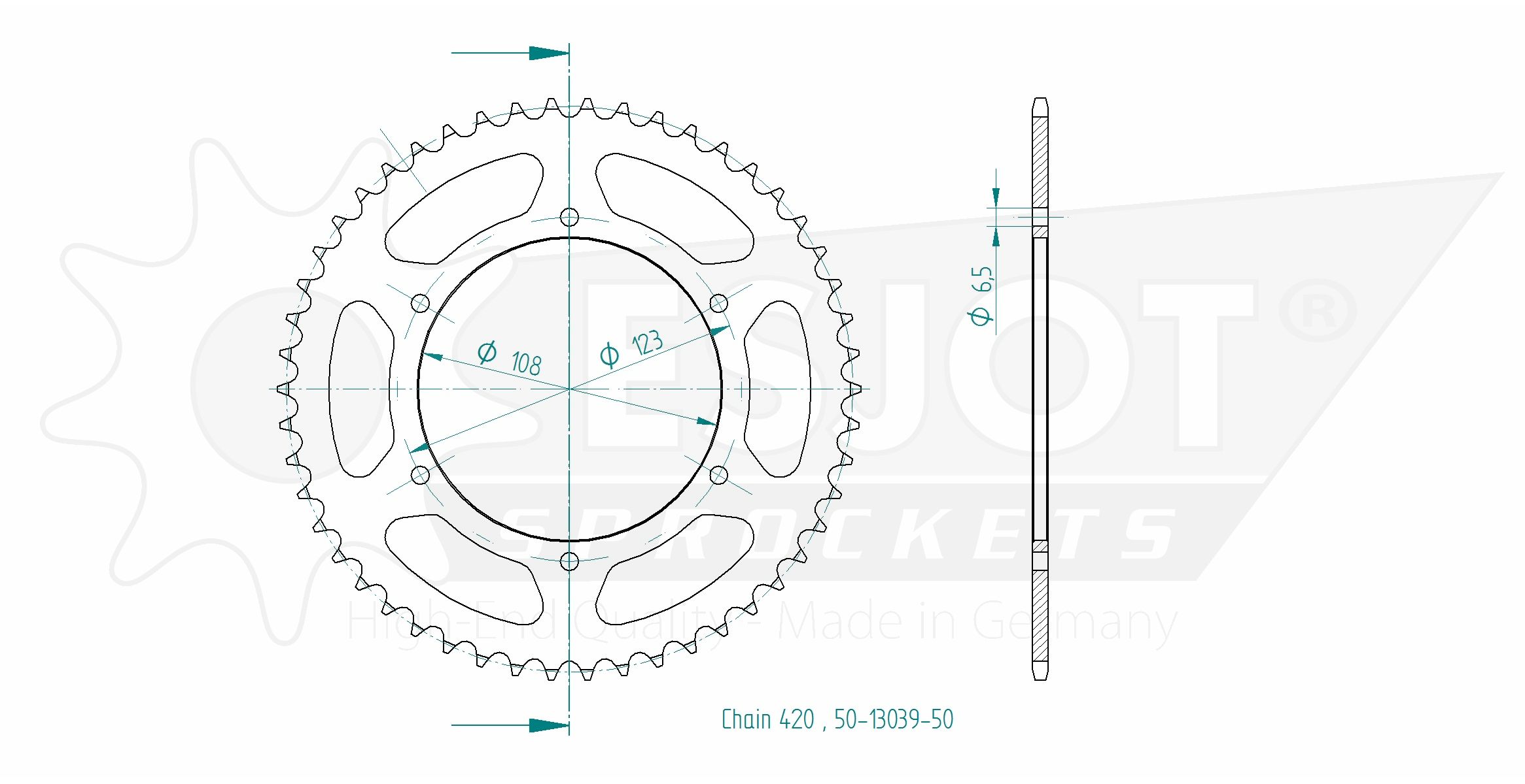Corona in acciaio 50 denti - Passo 420 - Simile a JTR1133