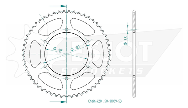Corona in acciaio 53 denti - Passo 420 - Simile a JTR1133