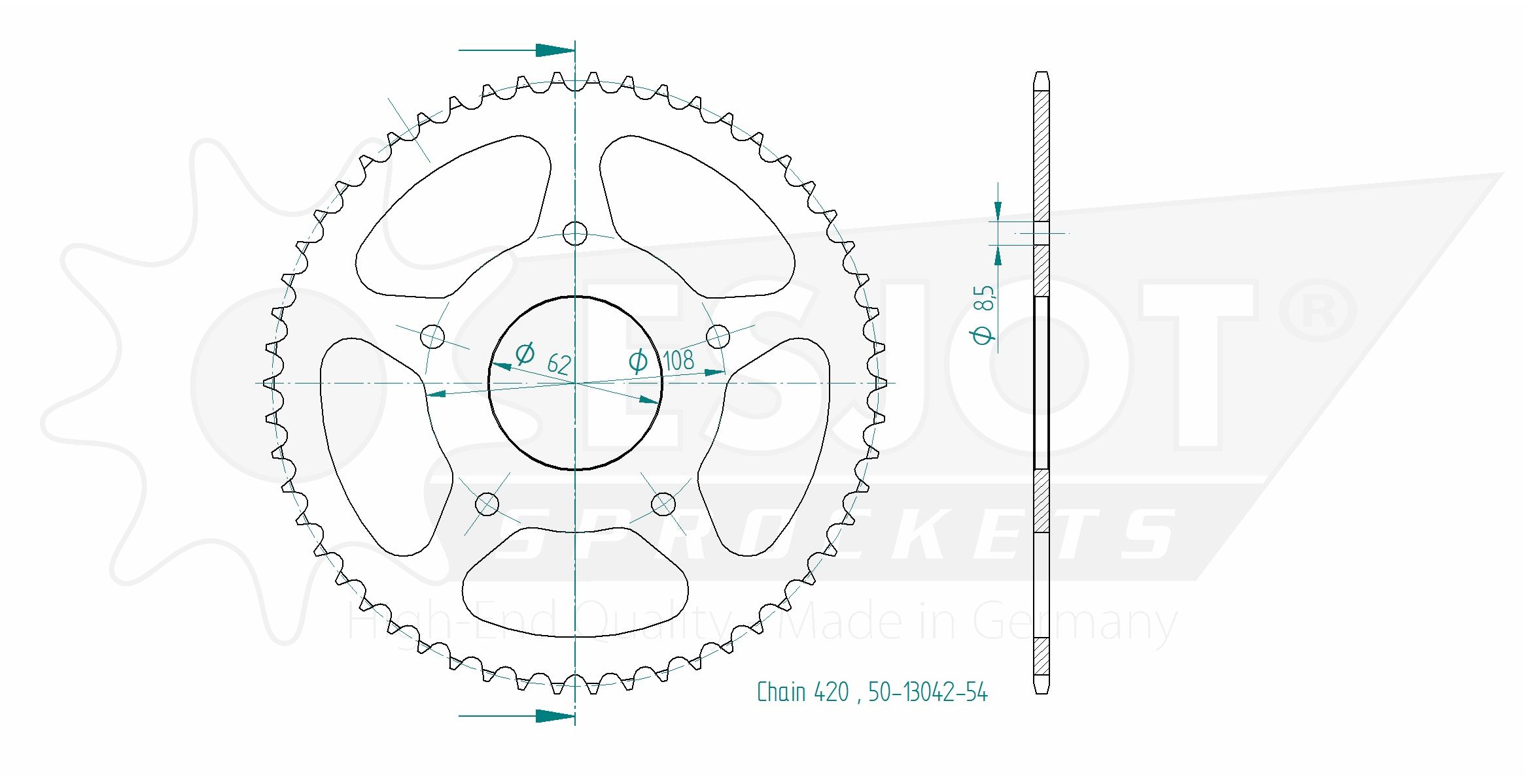 Corona in Acciaio 54 Denti - Passo 420