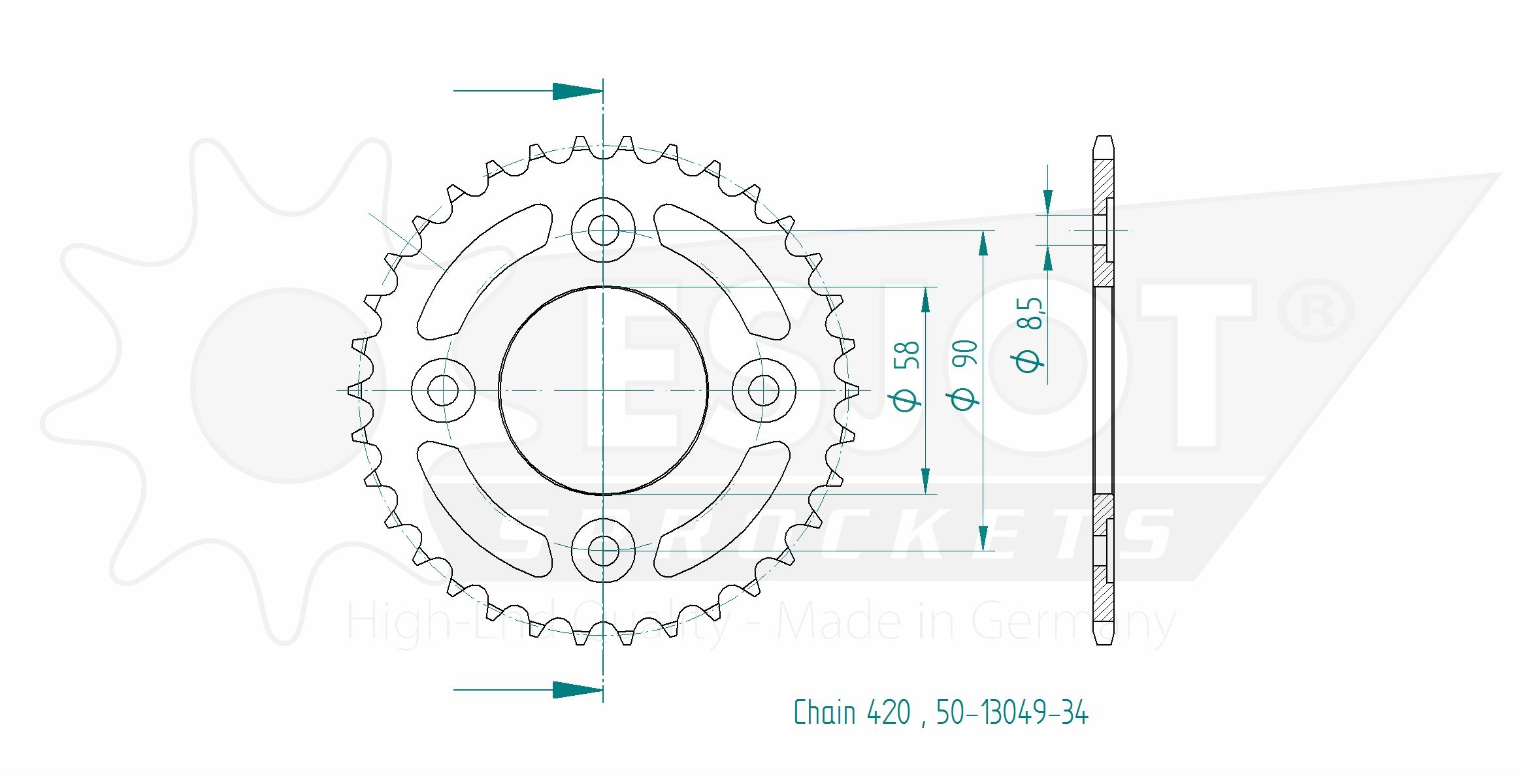 Corona in acciaio 34 denti - Passo 420 - Simile a JTR212