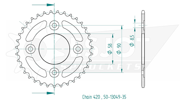 Corona in acciaio 35 denti - Passo 420 - Simile a JTR212