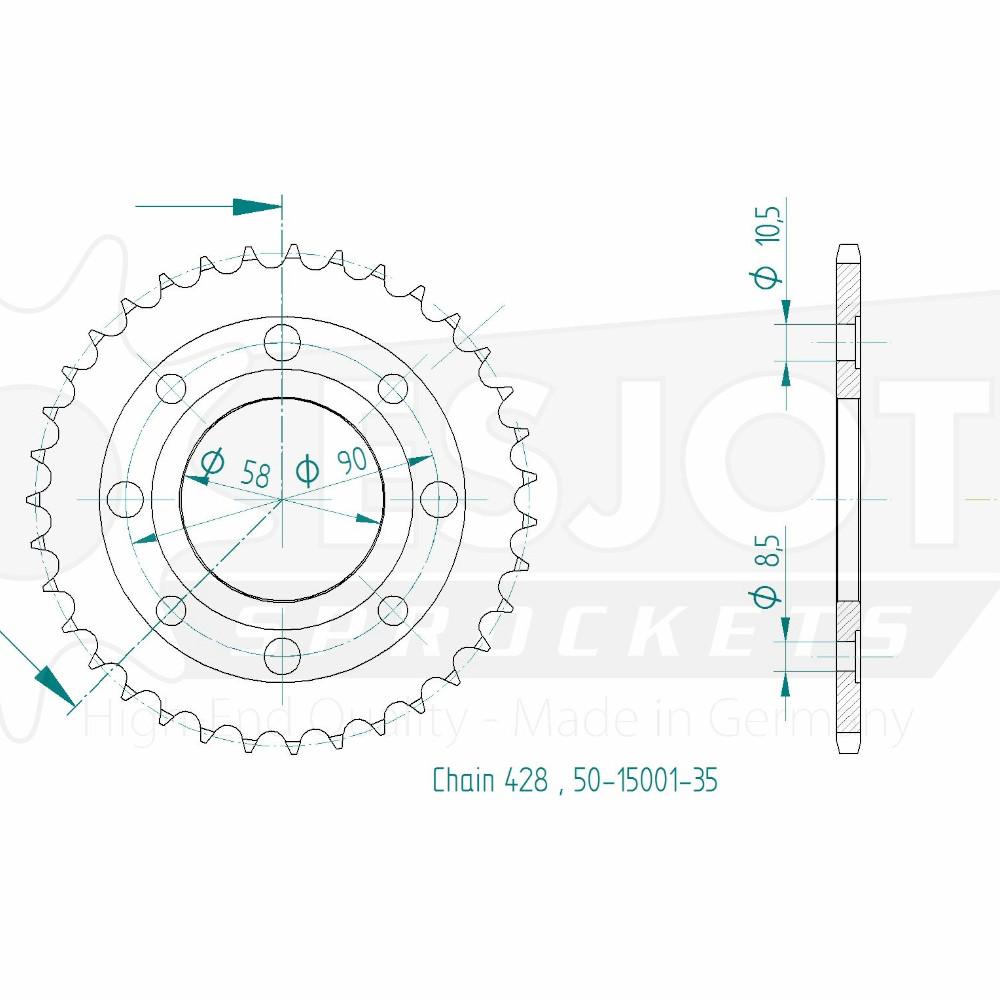 Corona in acciaio TT Honda - 428 - 35 denti - Made in Germania