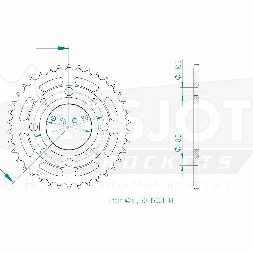 Corona in acciaio TT Honda - 428 - 38 denti - Made in Germania