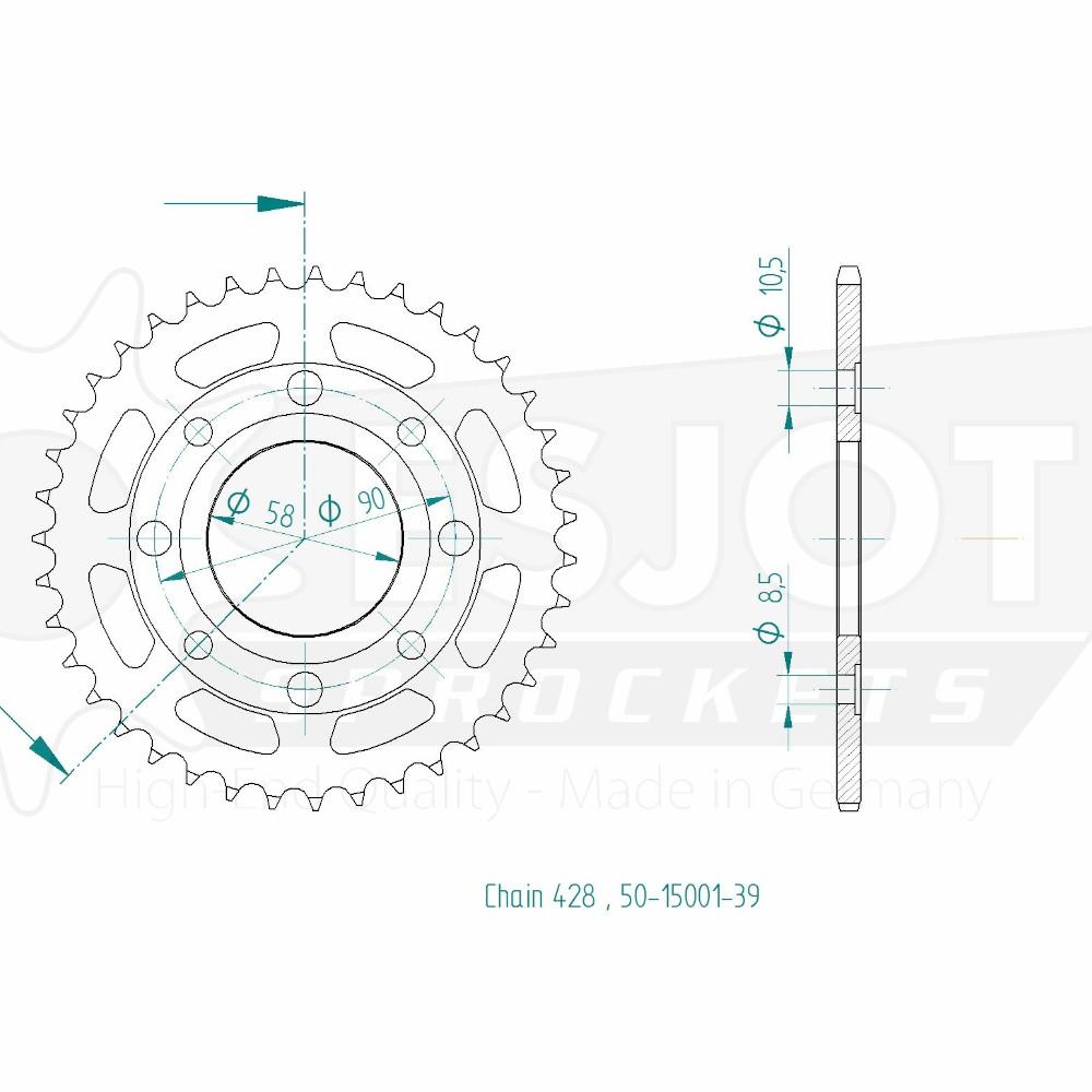 Corona in acciaio TT Honda - 428 - 39 denti - Made in Germania