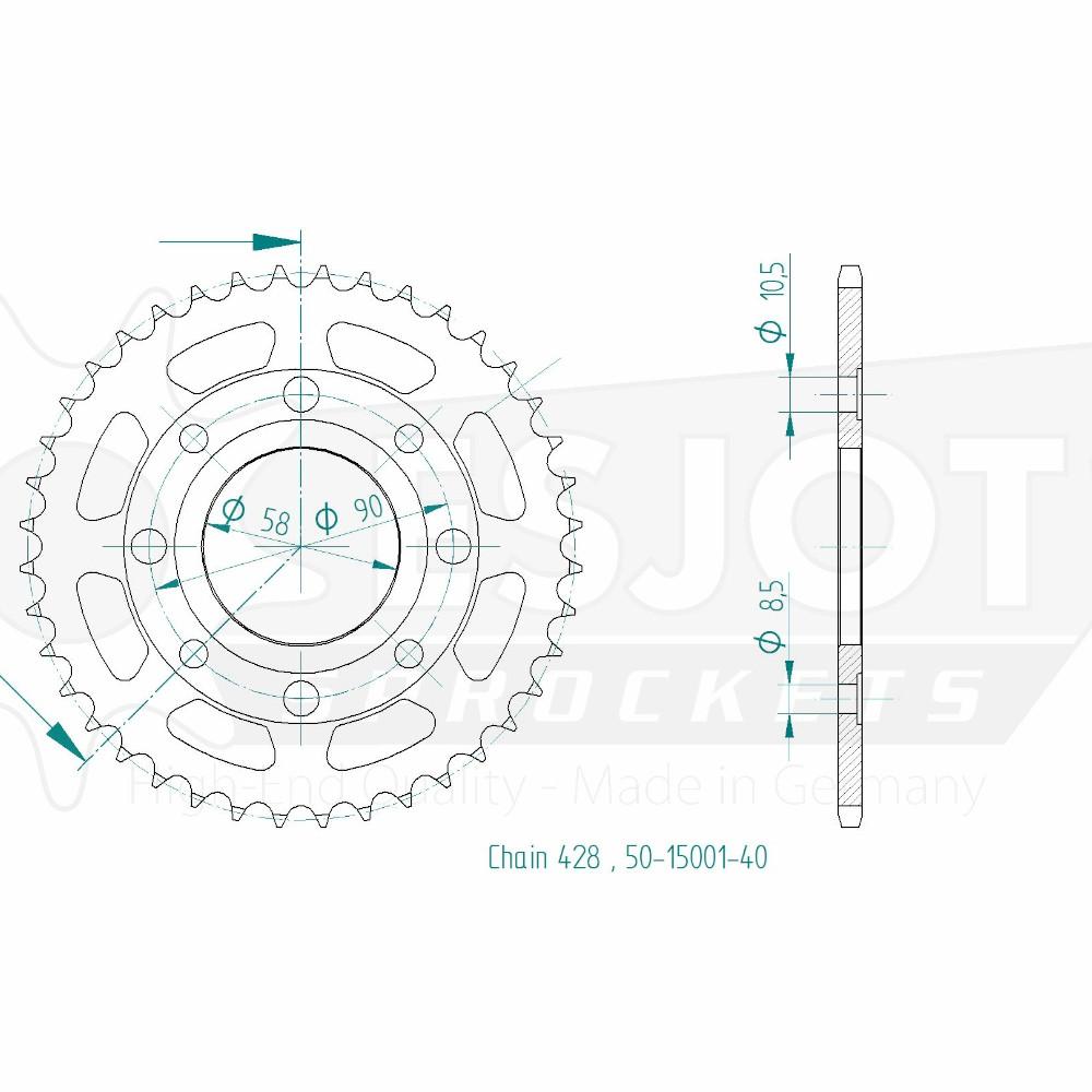 Corona in acciaio TT Honda - 428 - 40 denti - Made in Germania