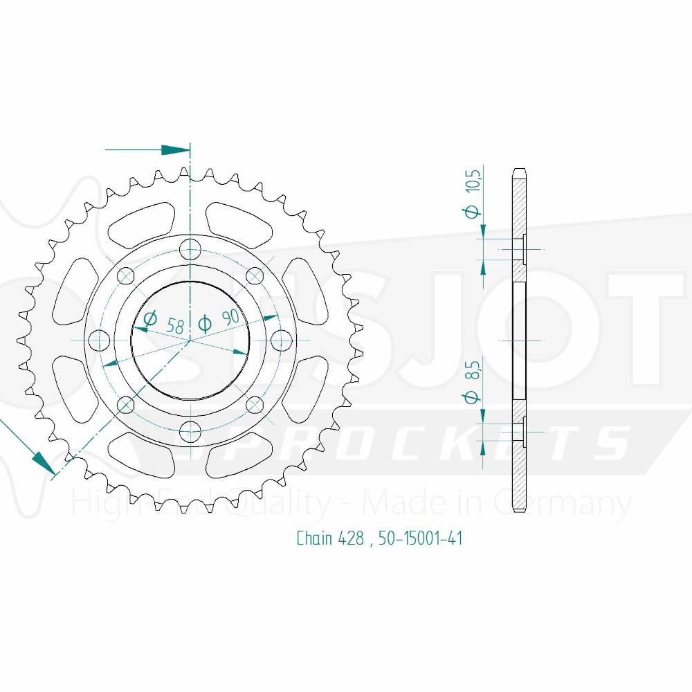 Corona in acciaio TT Honda - 428 - 41 denti - Made in Germania