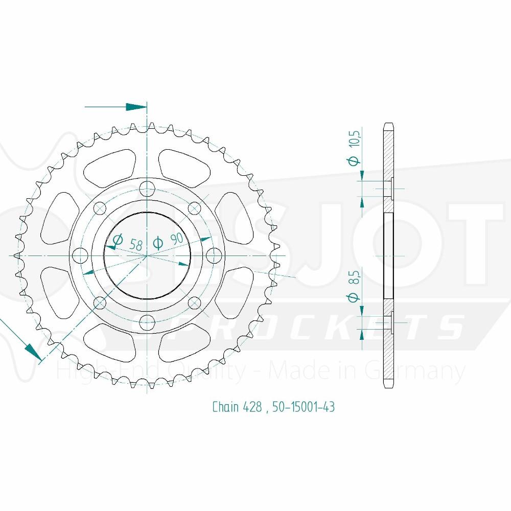 Corona in acciaio TT Honda - 428 - 43 Denti - simile JTR269 - Made in Germania