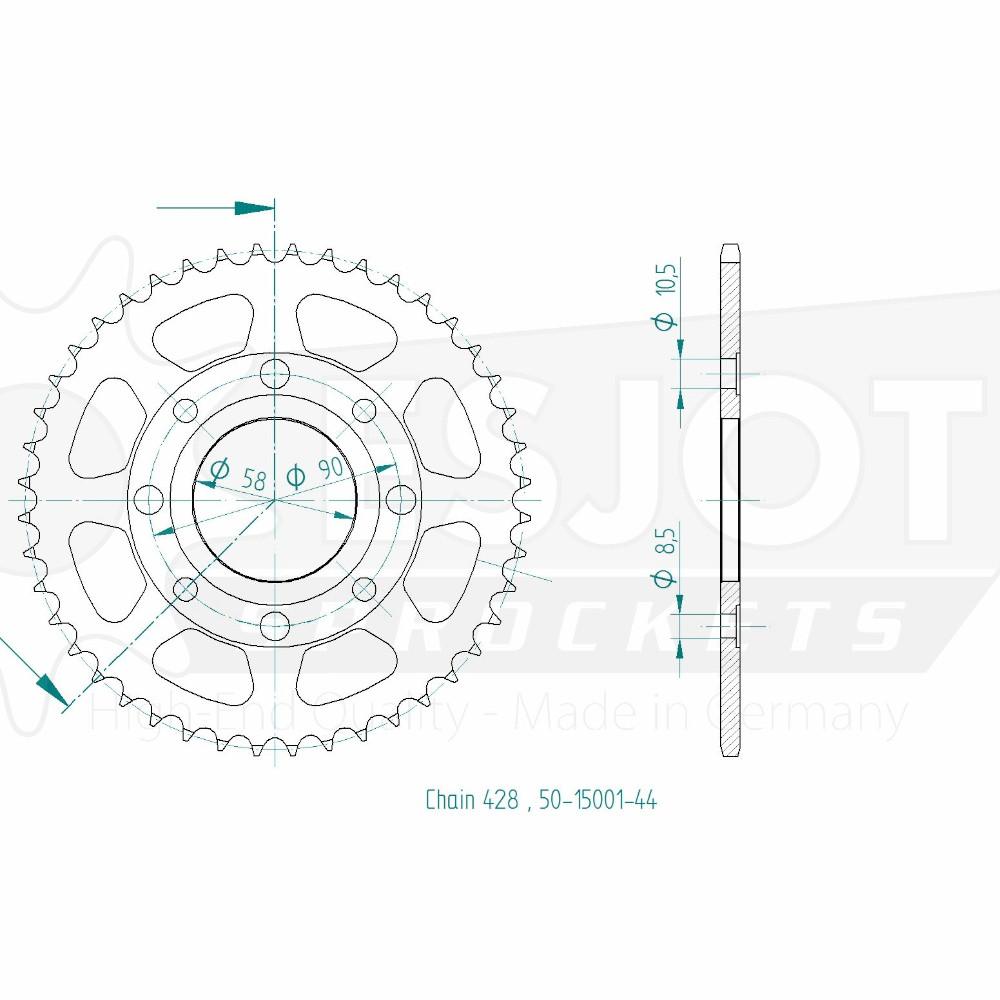 Corona in acciaio TT Honda - 428 - 44 Denti - simile JTR269 - Made in Germania