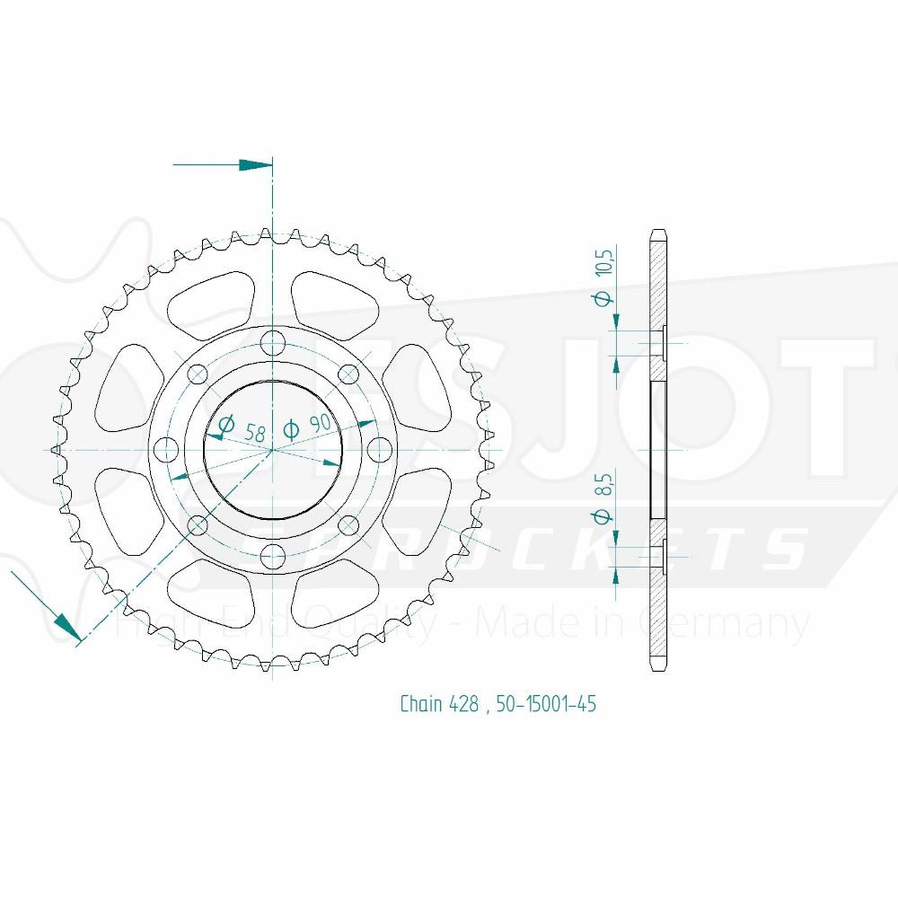 Corona in acciaio TT Honda - 428 - 45 Denti - simile JTR269 - Made in Germania