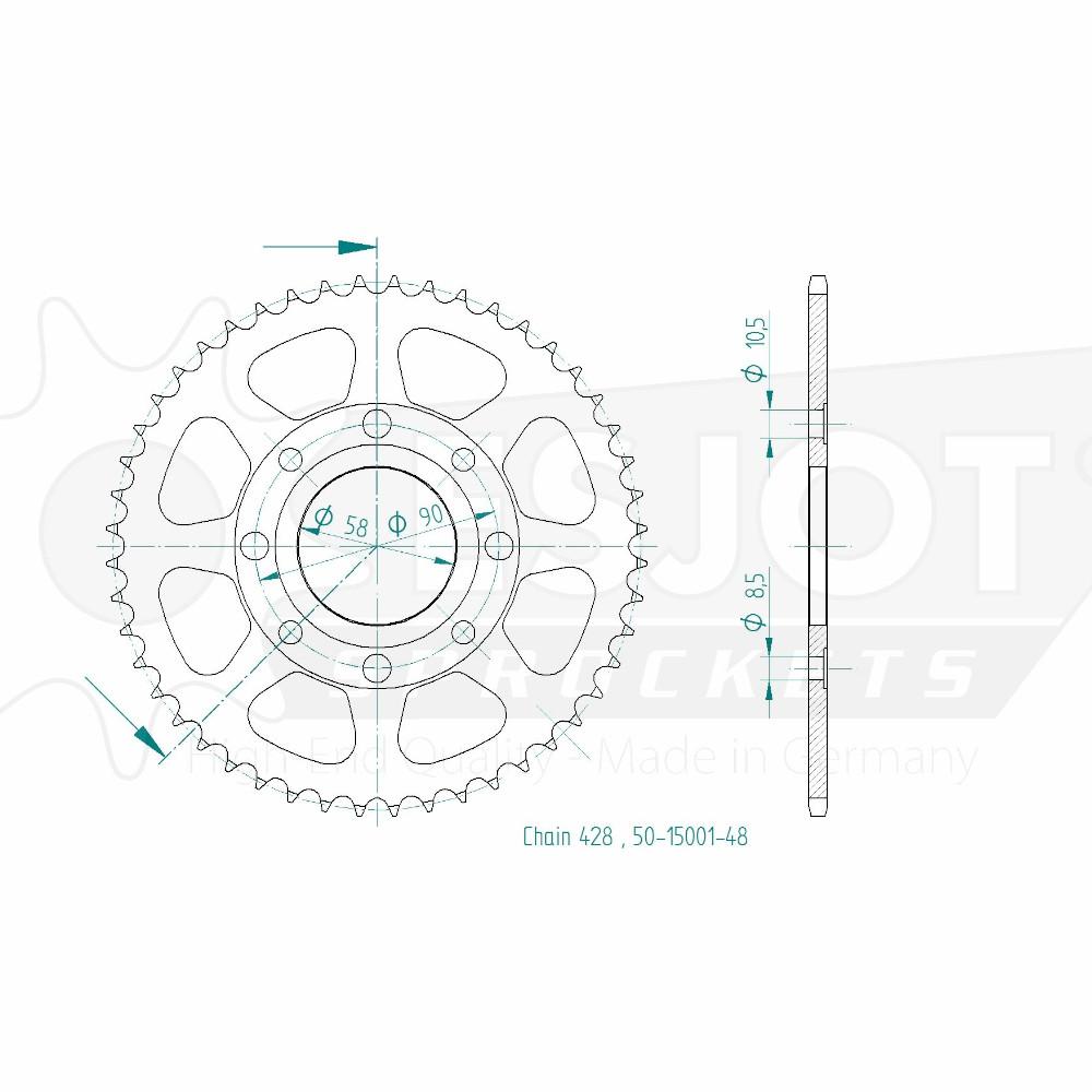 Corona in acciaio TT Honda - 428 - 48 denti - Made in Germania