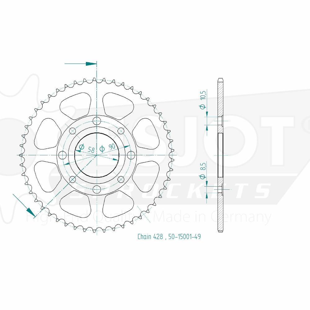 Corona in acciaio TT Honda - 428 - 49 Denti - simile JTR269 - Made in Germania