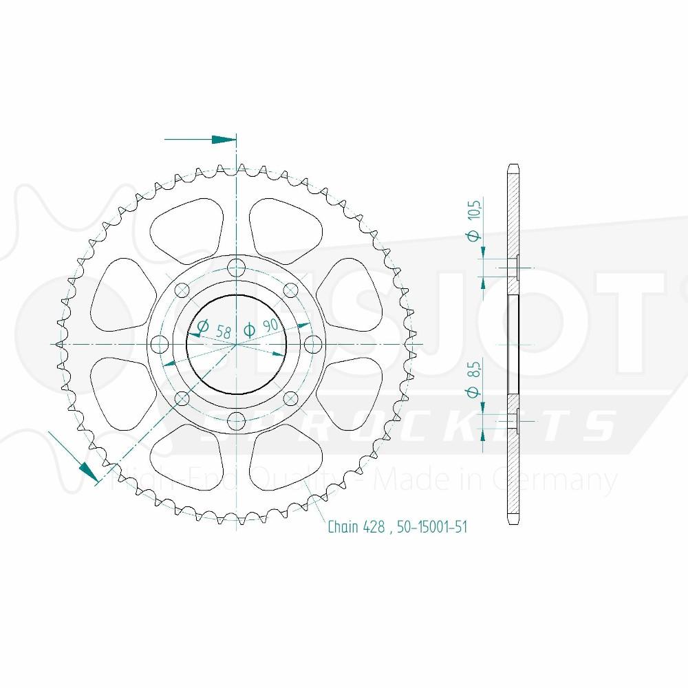 Corona in acciaio TT Honda - 428 - 51 Dent - simile JTR269 - Made in Germania