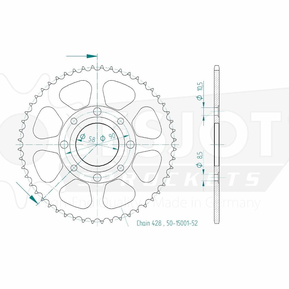 Corona in acciaio TT Honda - 428 - 52 Denti - simile JTR269 - Made in Germania