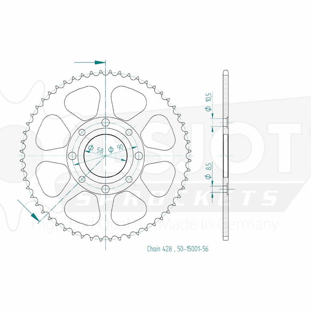 Corona in acciaio TT Honda - 428 - 56 denti - Made in Germania