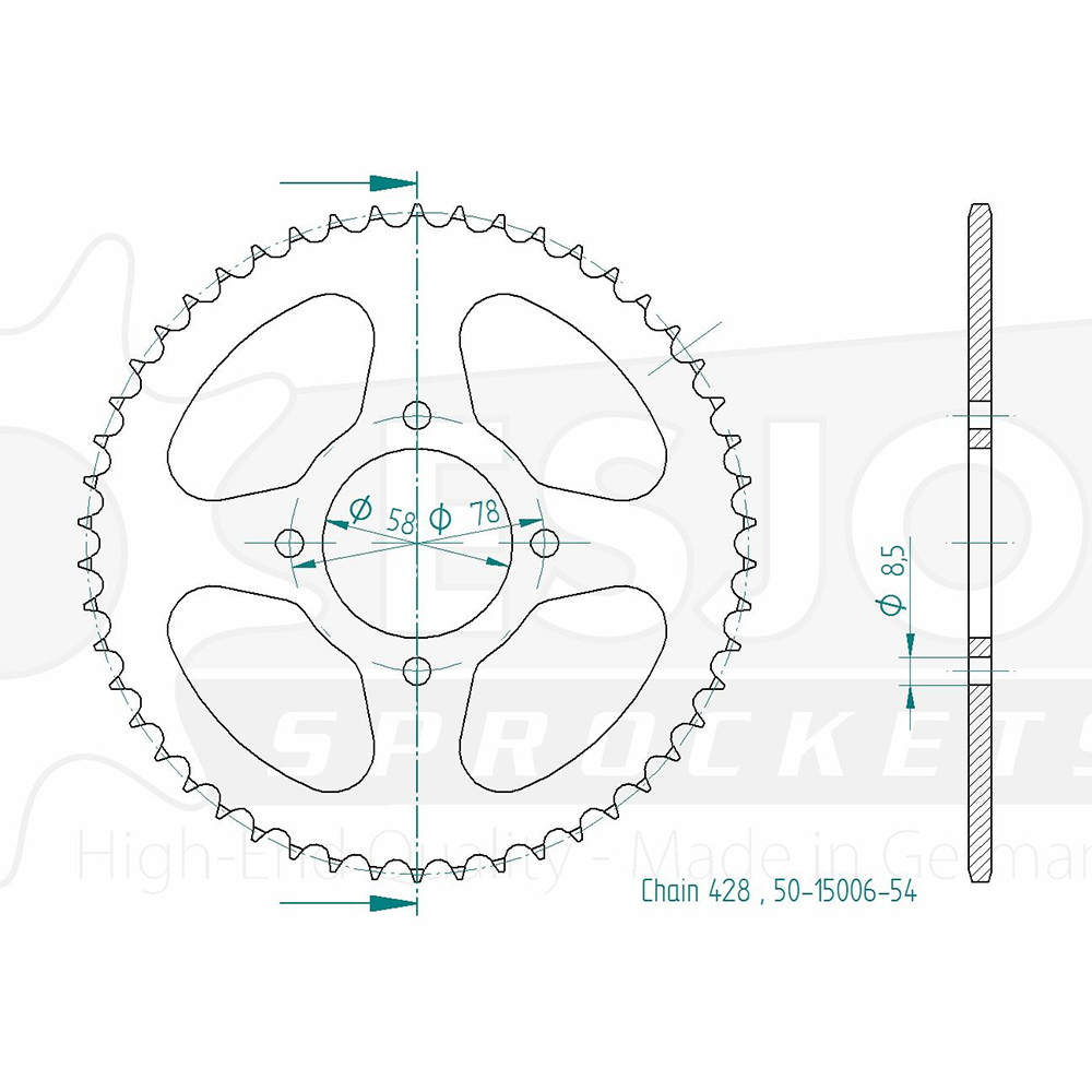 Corona in acciaio 54 denti - Passo 428 - Simile a JTR810