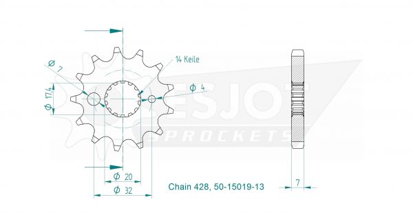 Pignone tt Yamaha - 428 - 13 denti - Made in Germania