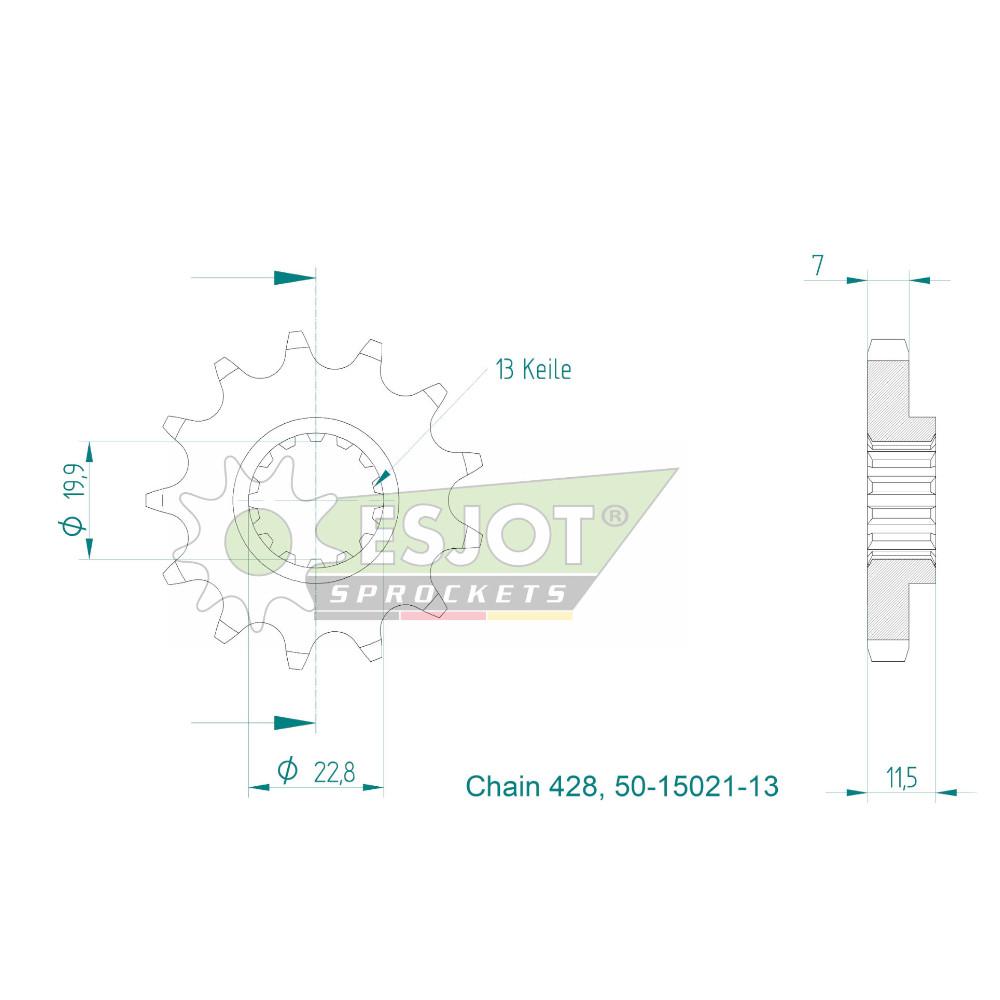 Pignone 13 denti - Passo 428 - Simile JTF409