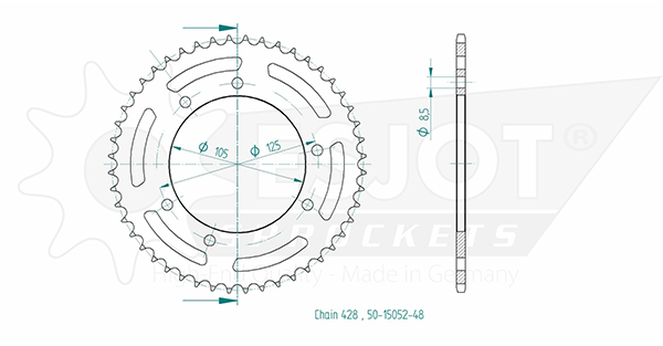 Corona Derbi -Rieju -yamaha - 428 - 48 denti - simile JTR1134 - Made in Germania
