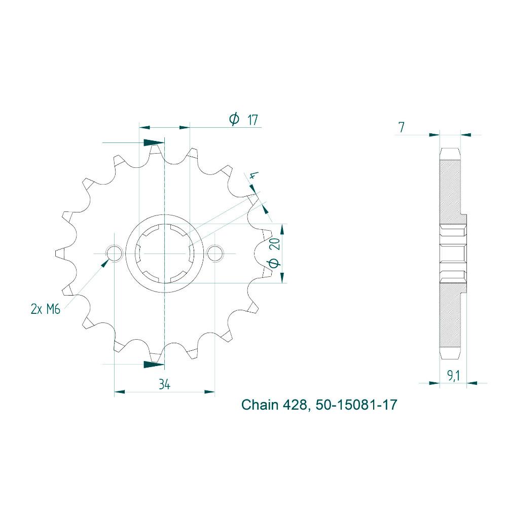 Pignone 17 denti - Passo 428 - Simile JTF920