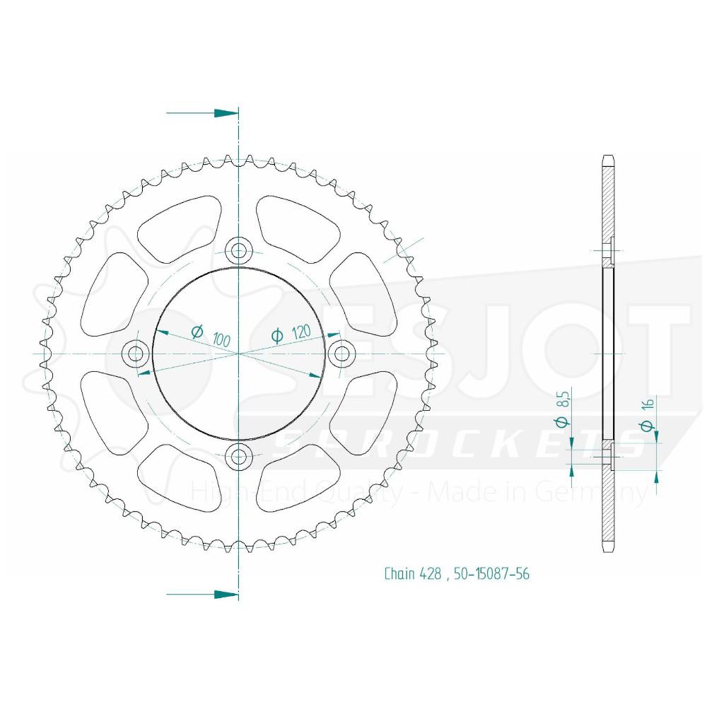 Corona in Acciaio 56 Denti - Passo 428 - Simile JTR1140