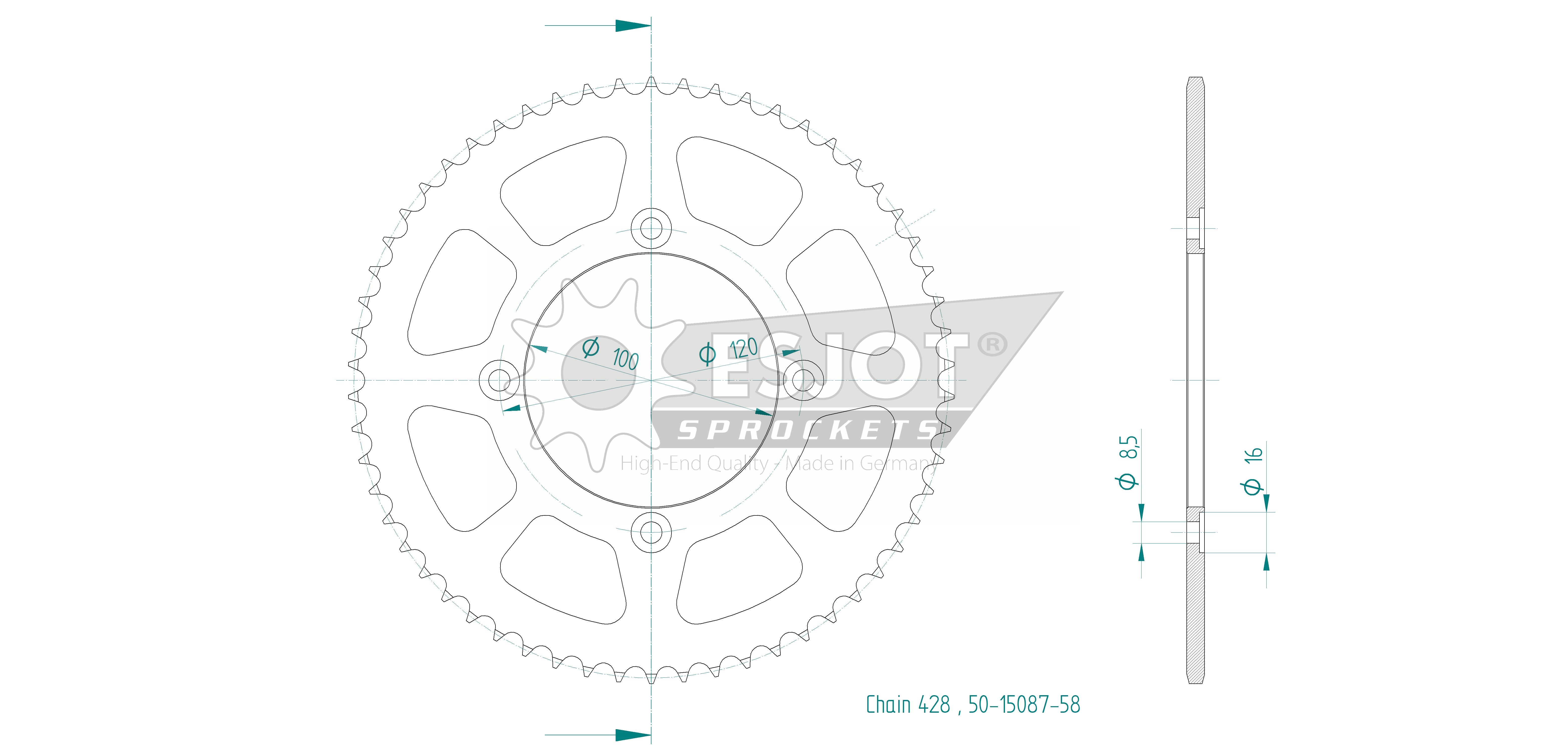 Corona in Acciaio 58 Denti - Passo 428 - Simile a JTR1140