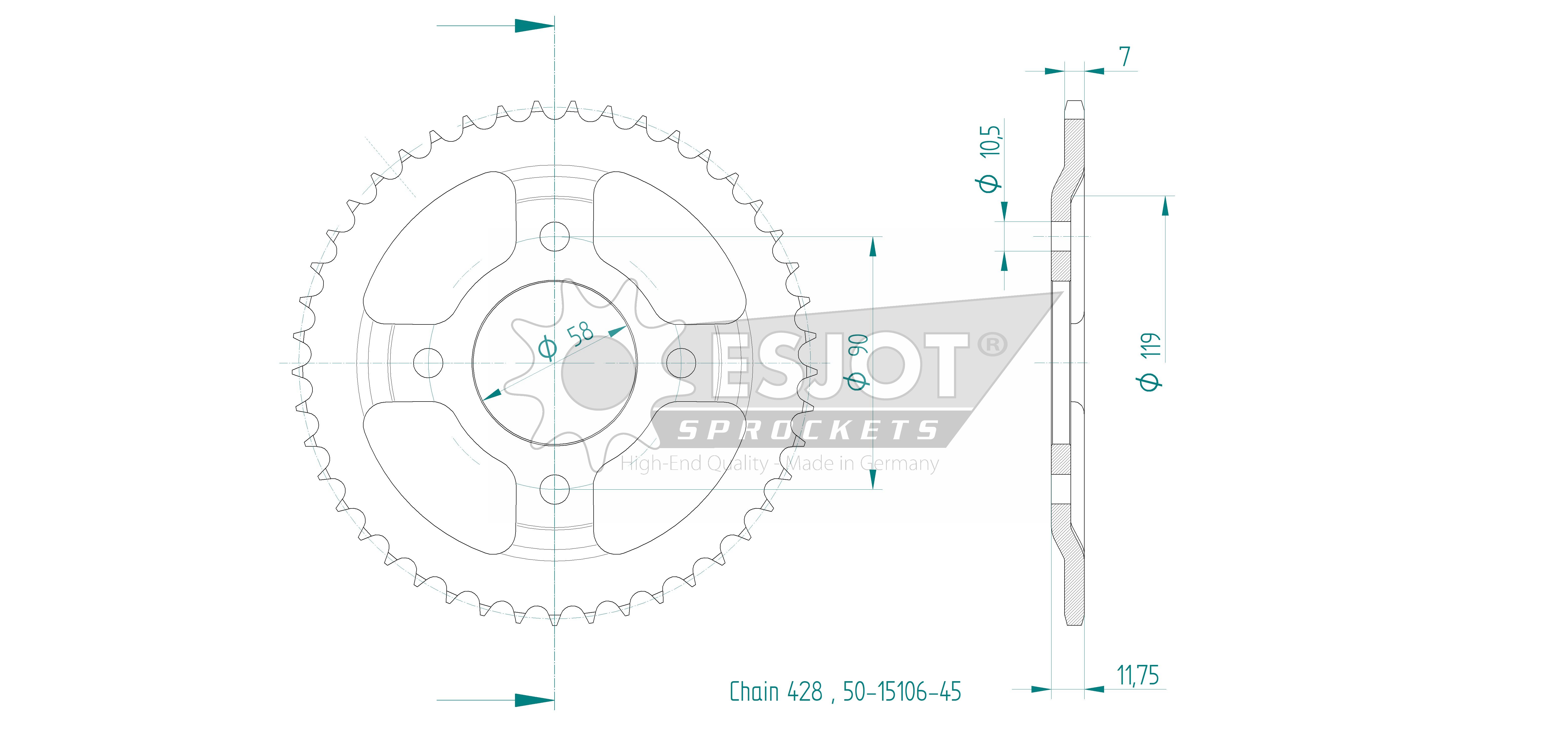 Corona in Acciaio 45 Denti - Passo 428