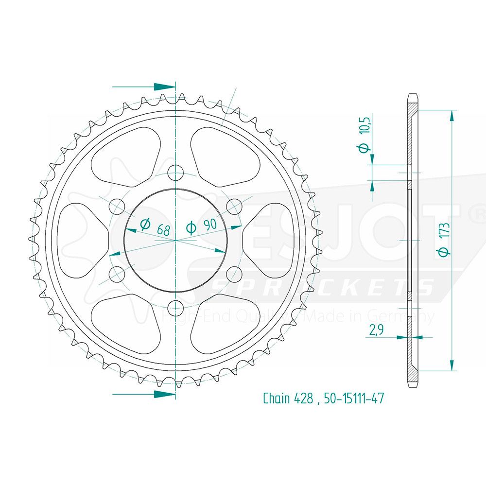 Corona in Acciaio 47 Denti - Passo 428 - Simile a JTR1222