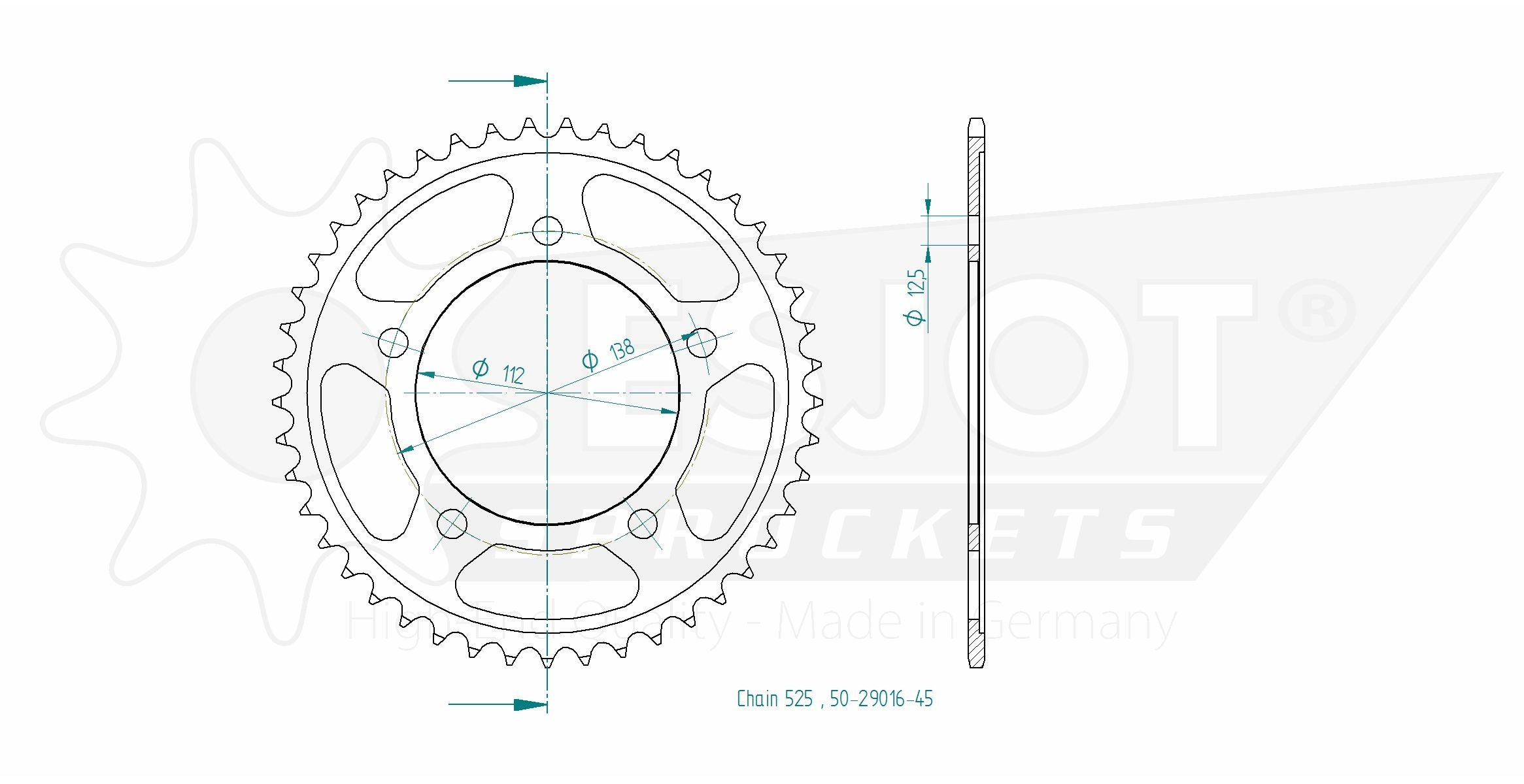 Honda Steel Crown - 525 - 45 Denti - simile JTR1304 - Made in Germania