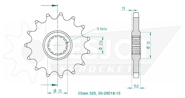 Pignone - 525 - 15 denti - Made in Germania