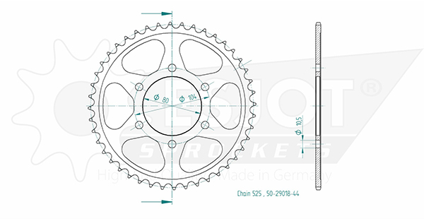 Kawasaki Steel Crown - 525 - 44 Denti - simile JTR1489 - Made in Germania
