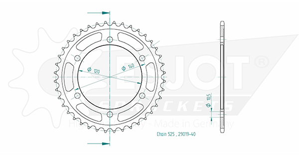 Kawasaki Steel Crown - 525 - 40 denti - simile JTR498 - Made in Germania