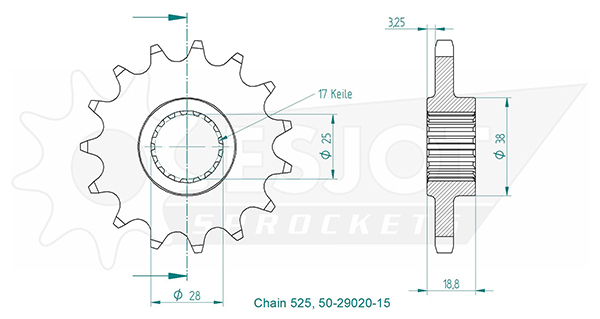 Pignone - 525 - 15 denti - Made in Germania