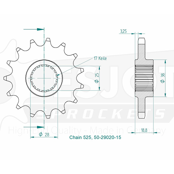 Gable leggero - 525 - 15 denti - Made in Germania