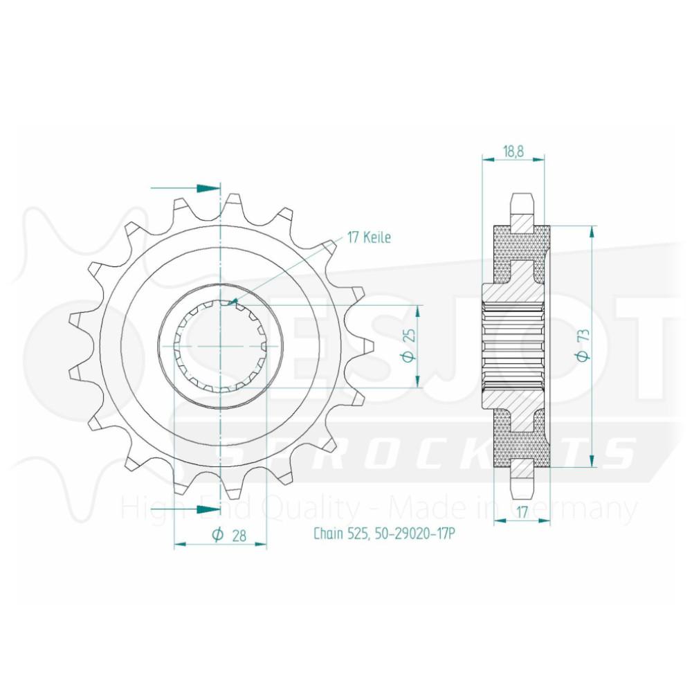 Pignone Silenzioso 17 Denti - Passo 525 - Simile JTF704