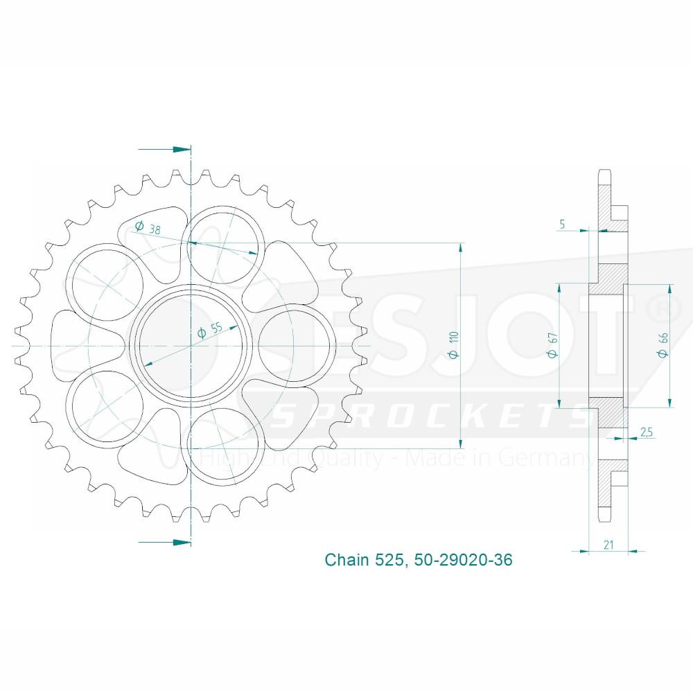 Ducati Steel Crown - 525 - 36 denti - Made in Germania