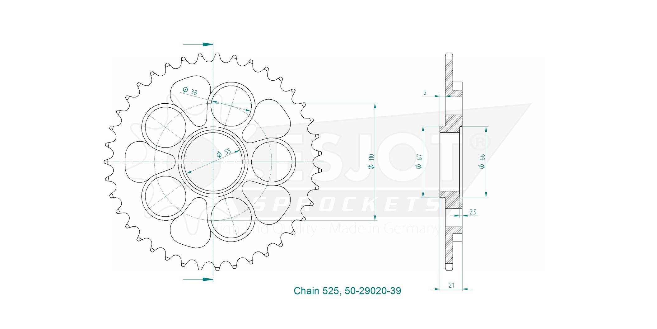 Ducati Steel Crown - 525 - 39 denti - Made in Germania