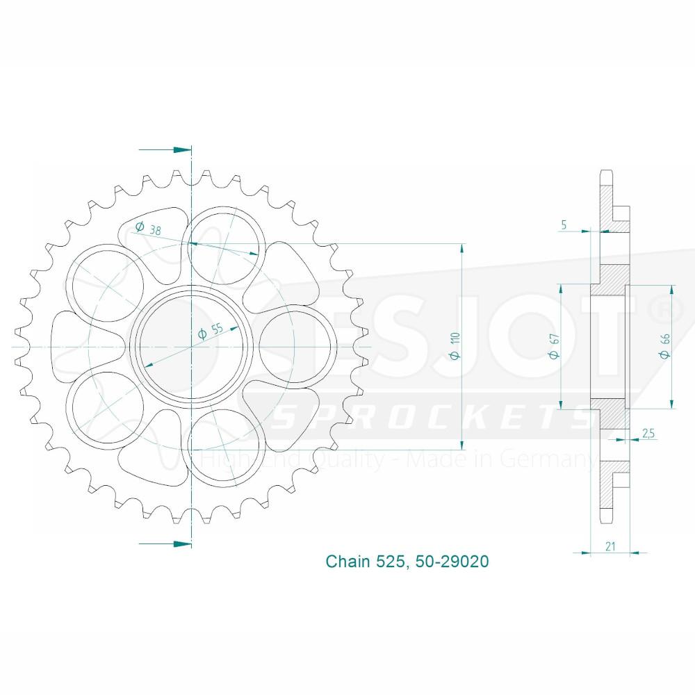 Ducati Steel Crown - 525 - 43 denti - Made in Germania