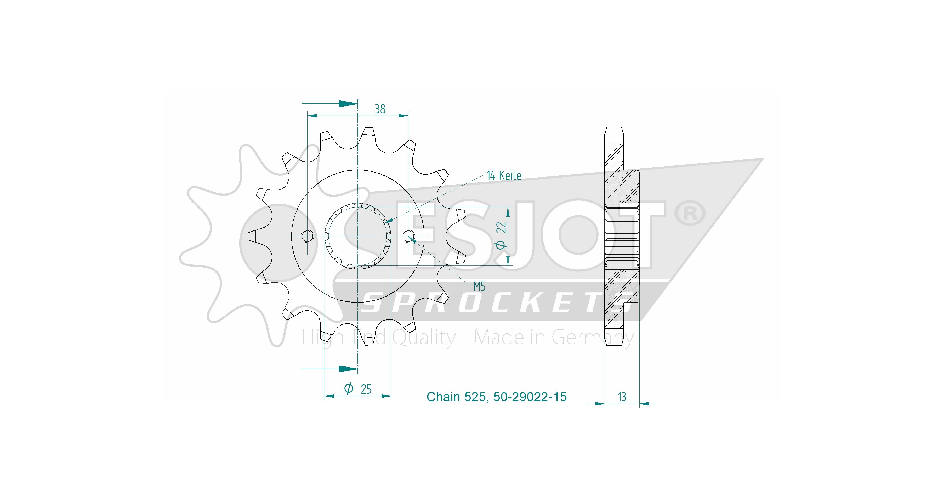 Pignone 15 denti - Passo 525 - Simile JTF740