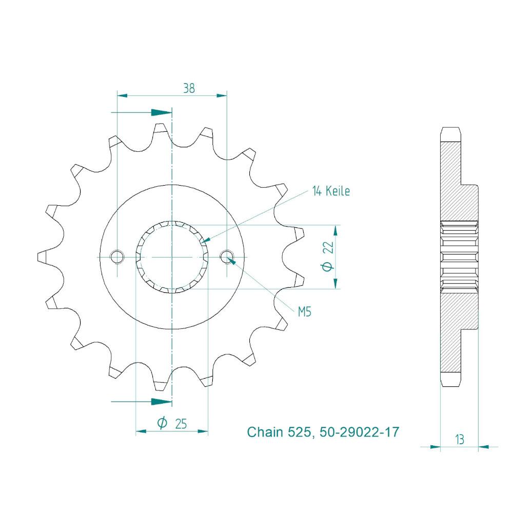 Pignone 17 denti - Passo 525 - Simile JTF740