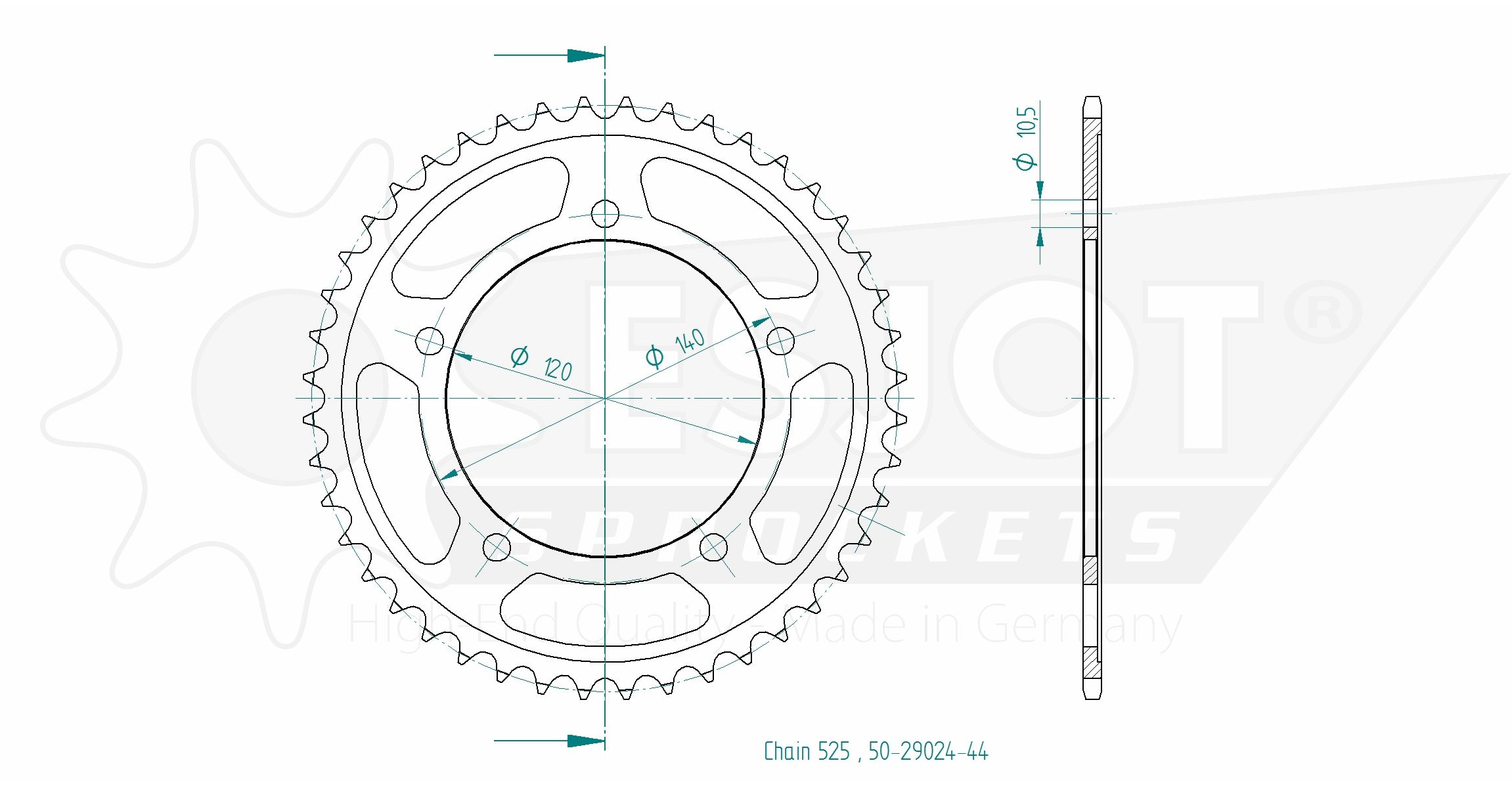 Ghiro d'acciaio - 525 - 44 denti - Made in Germania