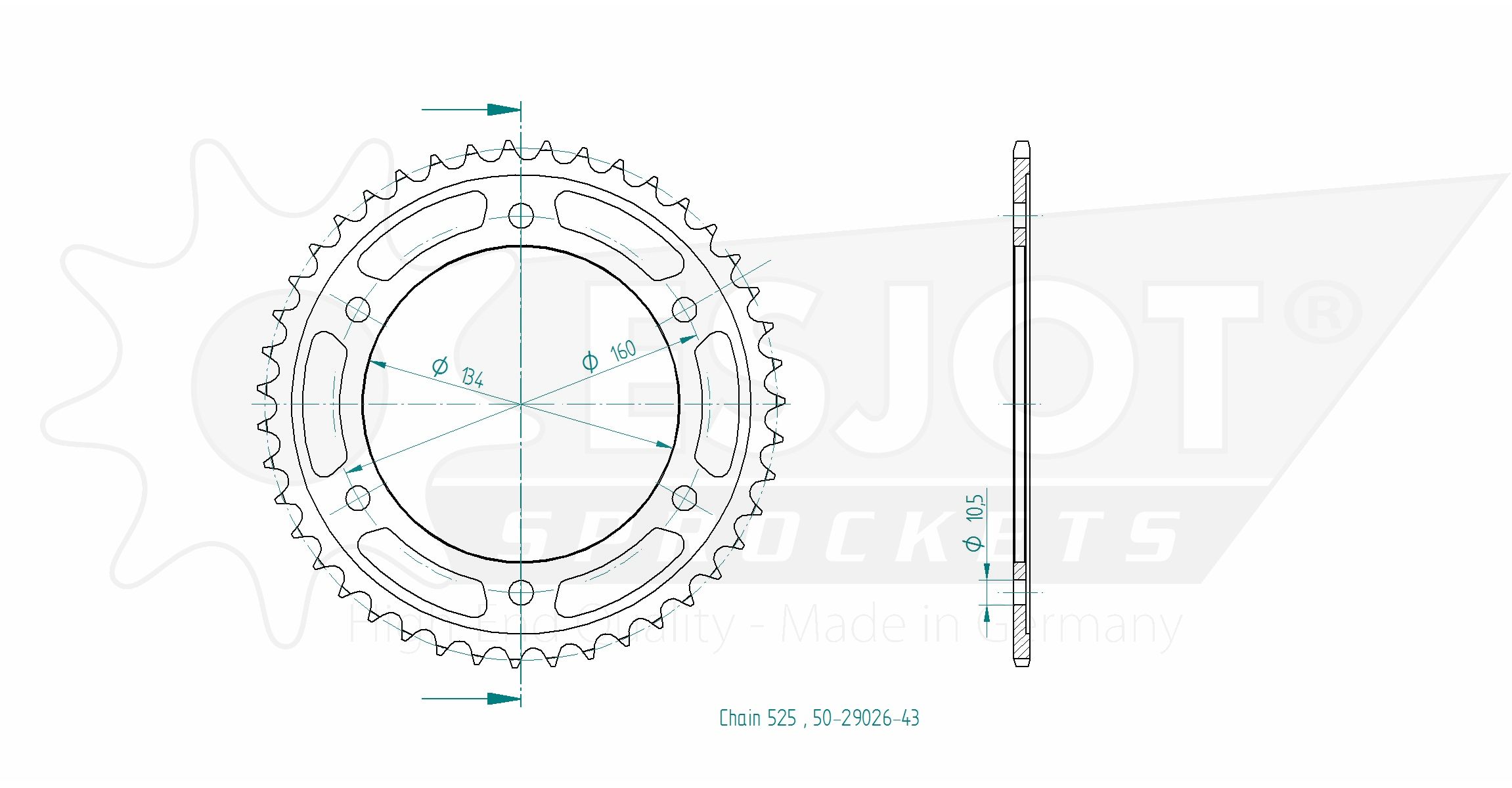 Honda Steel Crown - 525 - 43 Denti - simile JTR1307 - Made in Germania
