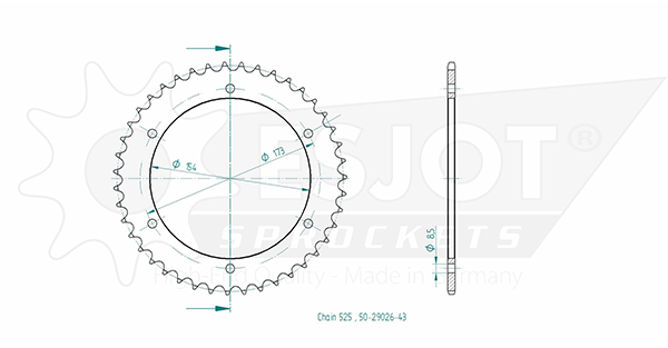 Aprilia Steel Crown - 525 - 43 denti - Made in Germania