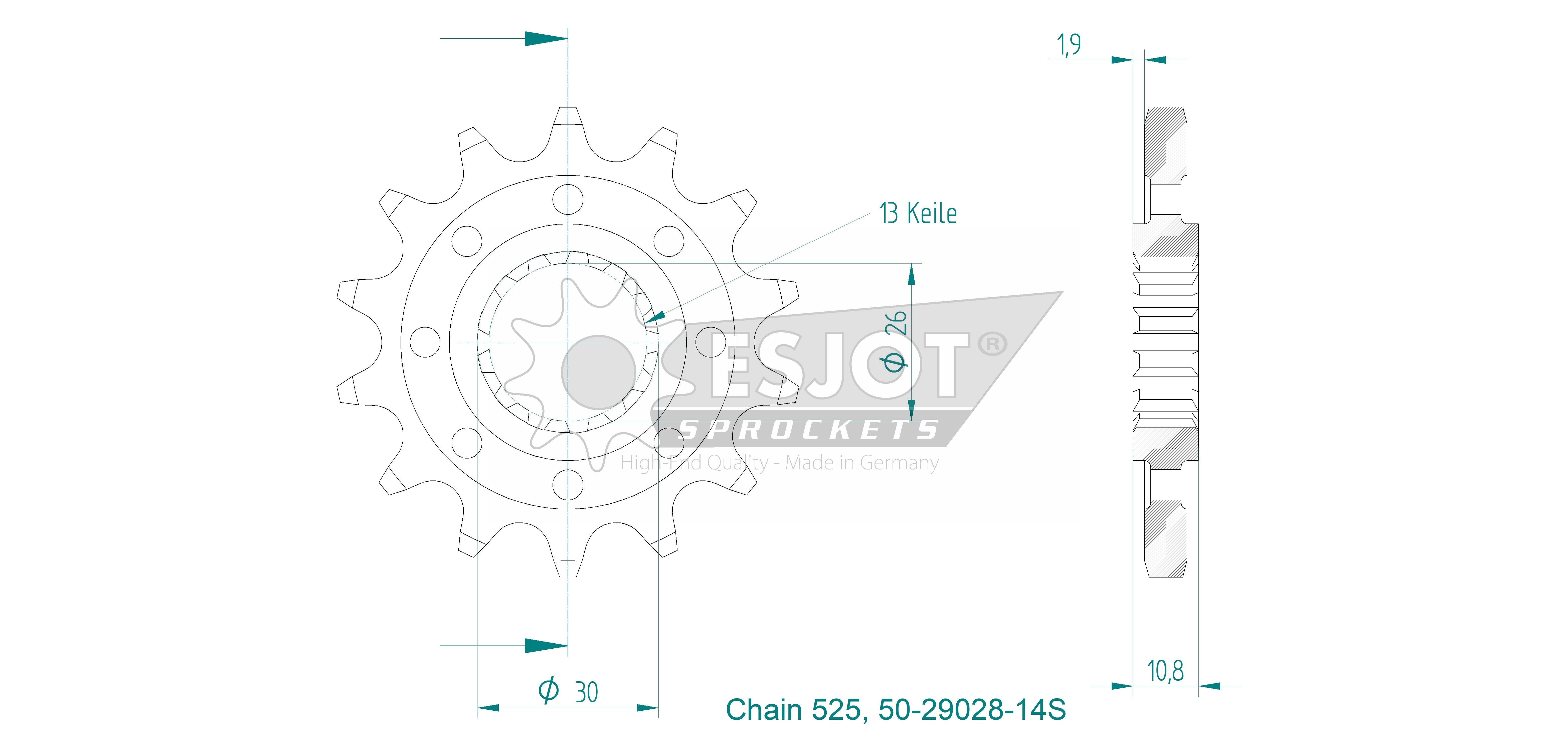 Pignone Ultralight 14 Denti - Passo 525 - Simile JTF1591